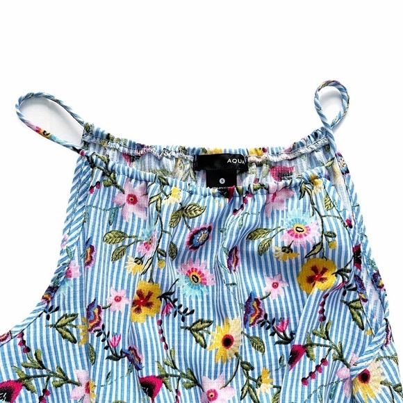 ✨NEW!✨ AQUA  Spring Blue Floral Striped Cinched Waist Romper - Small - Picture 3 of 9